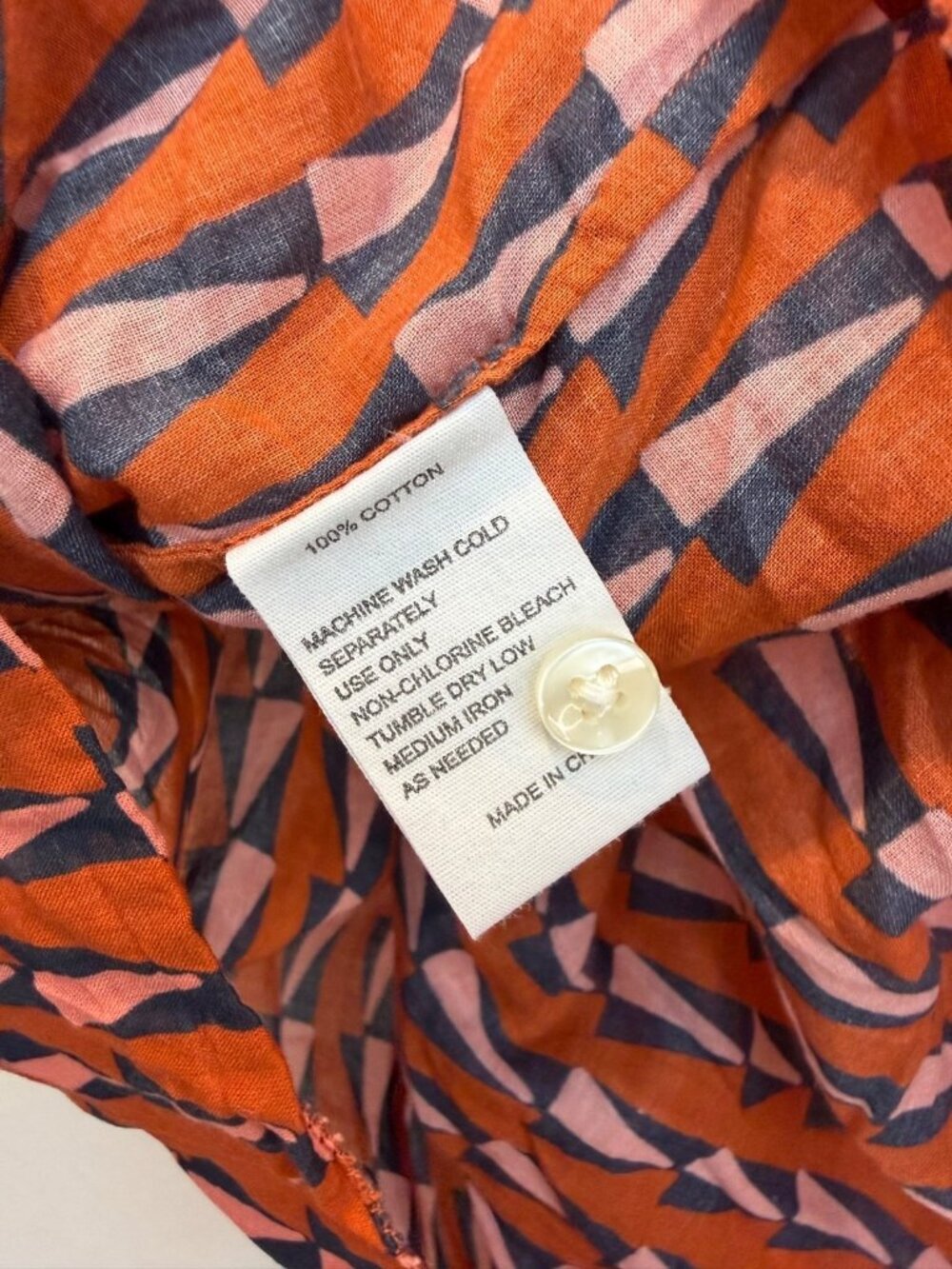 Birds of Paradise by Trovata Carla Peasant Blouse Orange Geometric Print Small - Picture 4 of 5